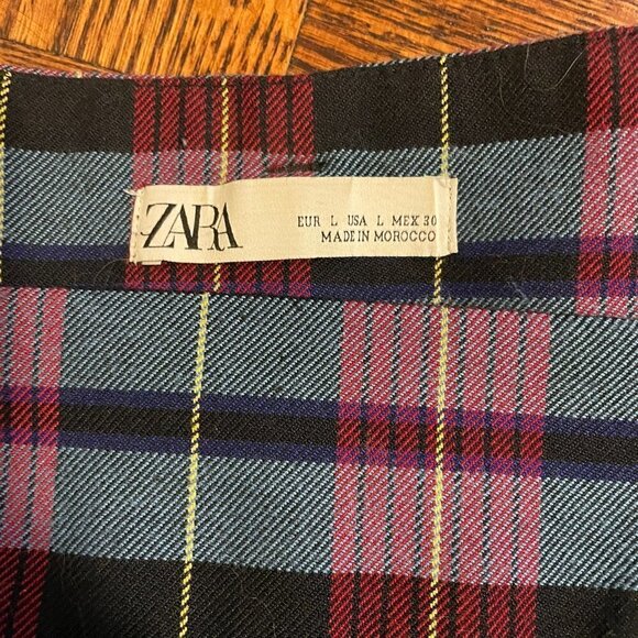 Zara Pant Women's Large Multicolor High Rise Plaid Check Trousers Pull-on - Picture 4 of 4